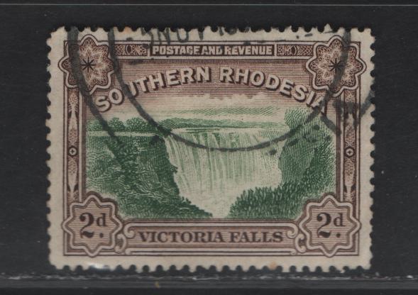 Lot 181 Southern Rhodesia SG#35 2d Green & Chocolate Victoria Falls, 1935-1941 Victoria Falls Definitive Issue, A Very Fine Used Single, Inscribed Postage & Revenue, Scarce Postally Used, Scarce Perf 12.5.