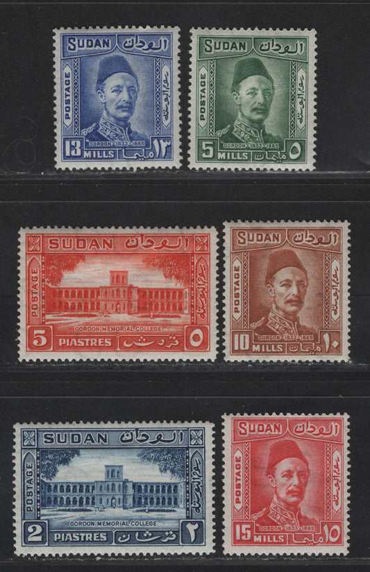 Lot 187 Sudan SG#59-64 5m - 5p Green - Orange Vermillion Gen. Gordon - Gordon Memorial College, 1935 50th Death Anniv of General Gordon Issue, 6 F/VFOG Singles