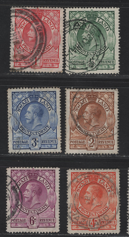 Lot 189 Swaziland SG#11-16 1/2d - 6d Green - Bright Purple King George V, 1933 KGV Profile Heads Issue, 6 Fine/Very Fine Used Singles