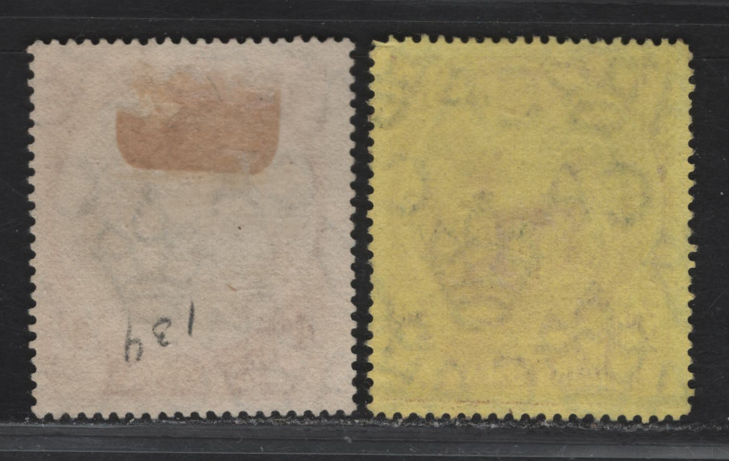 Lot 19 (C)  Barbados #186, 199 3d Purple On Yellow, 4d Black & Red, 1916-1930 King George V Large Colonial Badge Definitives Issue, 2 F & VF OG SIngles