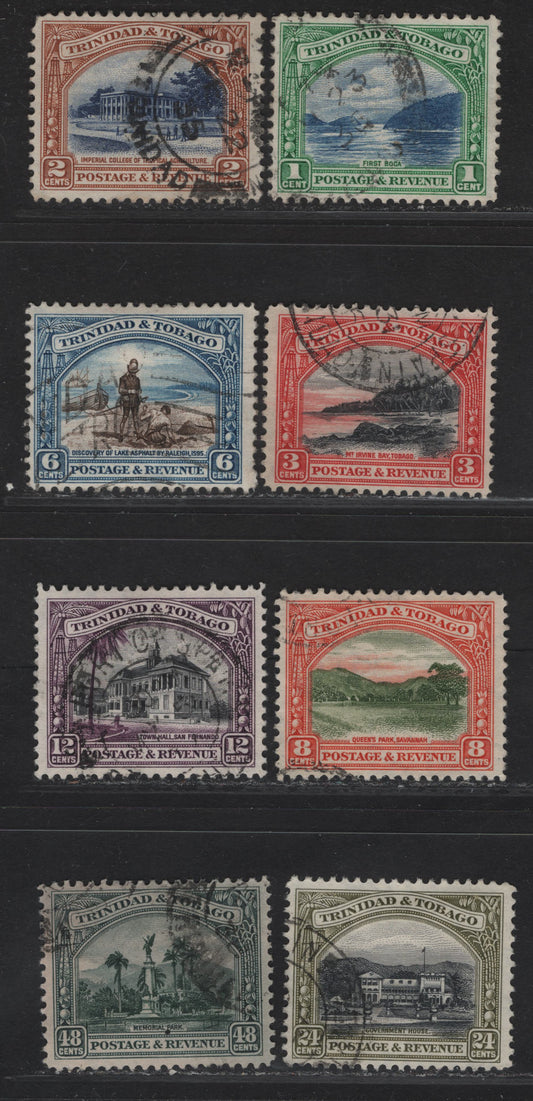 Lot 192 (C) Trinidad & Tobago SG#230-237 1c - 48c Blue & Emerald Green - Deep Green First Boca - Memorial Park, 1935-1937 Pictorial Issue, 8 Very Fine Used Singles, Line Perf 12