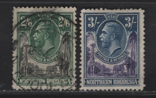 Lot 199 Northern Rhodesia SG#12-13 2/6d - 3/- Black & Green - Violet & Blue King George V, 1925-1929 KGV River Scene Issue, 2 Fine Used Singles, 2/6 Has A Small Wrinkle At Top