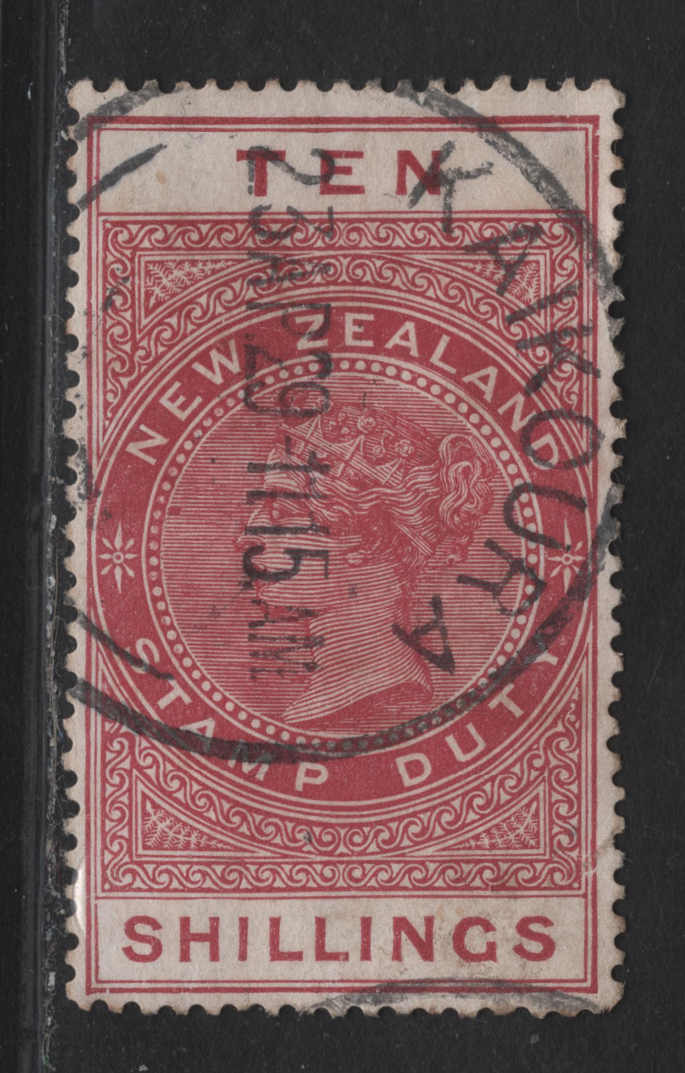 Lot 2 (C)  New Zealand #F139 10/- Brown Red, 1925-1930 Queen Victoria Design Issue, Postal Fiscals, A Very Fine Used Single On Cowan Paper