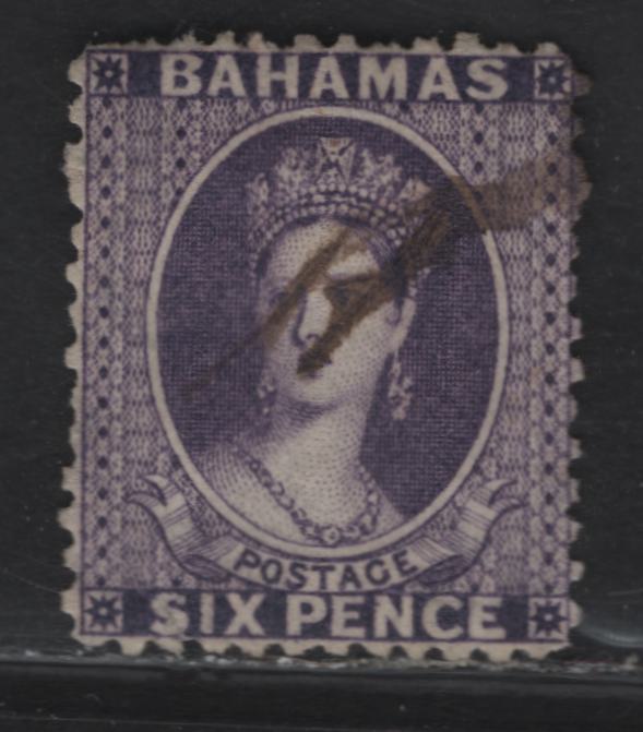 Lot 204 (C) Bahamas SG#32 6d - 3d Aniline Violet Queen Victoria, 1863-1877 Queen Victoria Chalon Heads Issue, A Fine Used Single, Crown CC Wmk, Perf 12.5