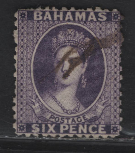 Lot 204 (C) Bahamas SG#32 6d - 3d Aniline Violet Queen Victoria, 1863-1877 Queen Victoria Chalon Heads Issue, A Fine Used Single, Crown CC Wmk, Perf 12.5