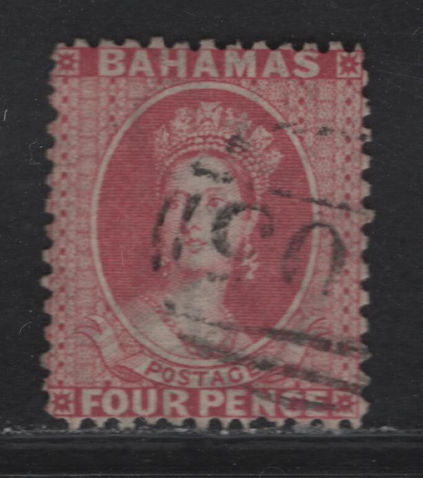 Lot 205 (C) Bahamas SG#27g 4d - 3d Dull Rose Queen Victoria, 1863-1877 Queen Victoria Chalon Heads Issue, A Very Fine Used Single, Inverted & Reversed Crown CC Wmk, Perf 12.5