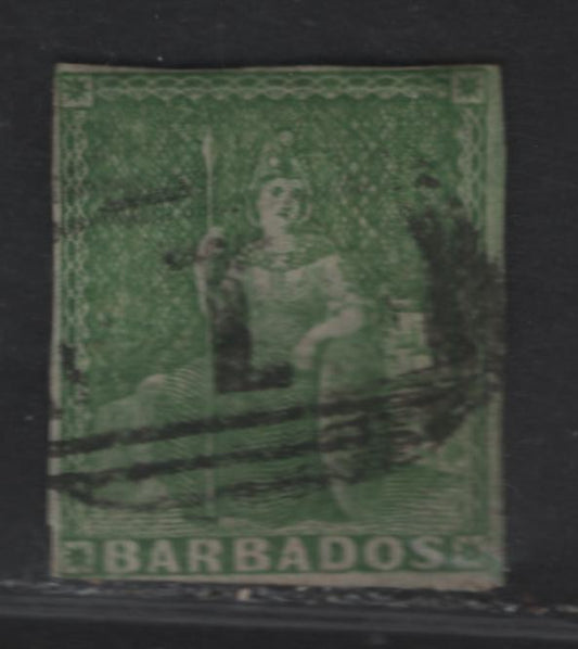Lot 208 (C) Barbados SG#16 1/2d Yellow Green Britannia, 1860 Britannia Issue, An Ungraded Single Rare Pin-Perf 12.5, ,