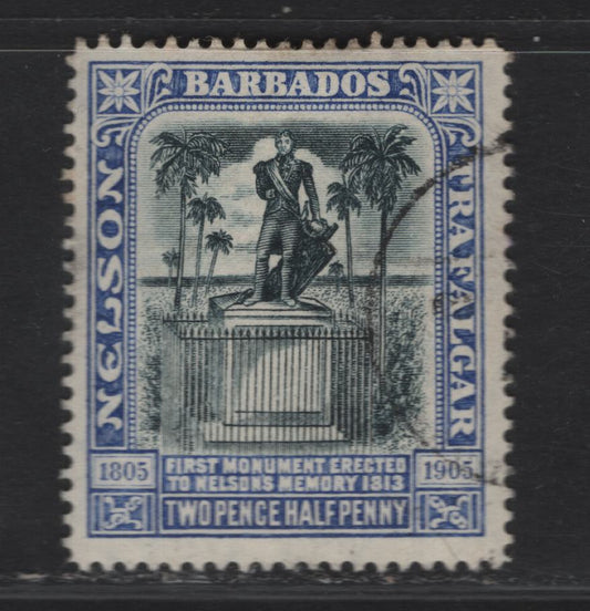 Lot 209 Barbados SG#162 2.5d Black & Bright Blue Nelson Monument, 1906 Nelson Centenary Issue, A Fine Used Single , ,