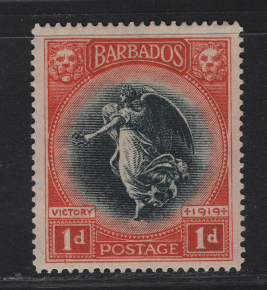 Lot 21 Barbados #212 1d Black & Vermilion, 1920-1921 Victory Issue, Wmk Script CA, A VFOG Single