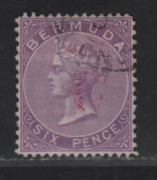 Lot 212 (C) Bermuda SG#10a 6d Bright Mauve Queen Victoria, 1903 Queen Victoria Keyplates, A Very Fine Used Single, Perf 14x12.5, Beautifully Centered, Light Cancel.