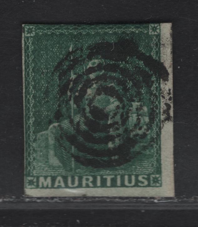 Lot 213 (C) Mauritius SG#27 4d Green Britannia, 1858-1862 Imperf Britannia Issue, A Very Good Used Single, Blued Paper
