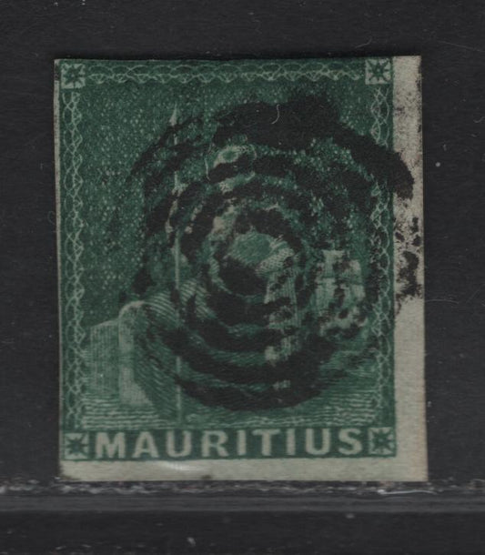 Lot 213 (C) Mauritius SG#27 4d Green Britannia, 1858-1862 Imperf Britannia Issue, A Very Good Used Single, Blued Paper