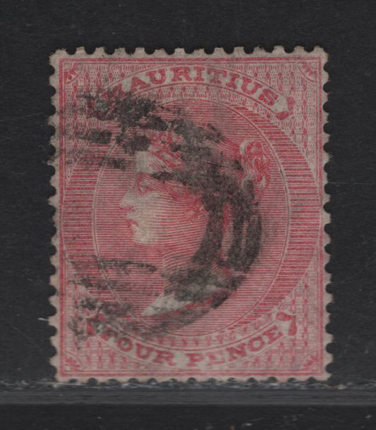 Lot 215 (C) Mauritius SG#48 4d Rose Queen Victoria, 1860-1863 Queen Victoria Issue, A Fine Used Single, De La Rue Printing, Unwatermarked
