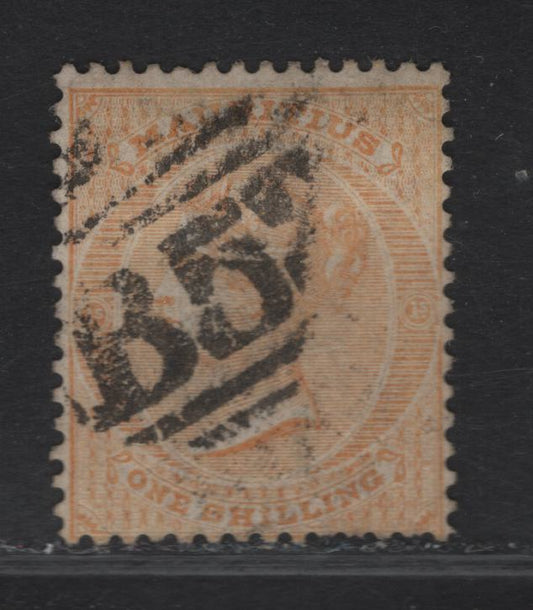 Lot 216 (C) Mauritius SG#68 1/- Yellow Queen Victoria, 1863-1872 Queen Victoria Keyplates Issue, A Fine Used Single, Crown CC Wmk