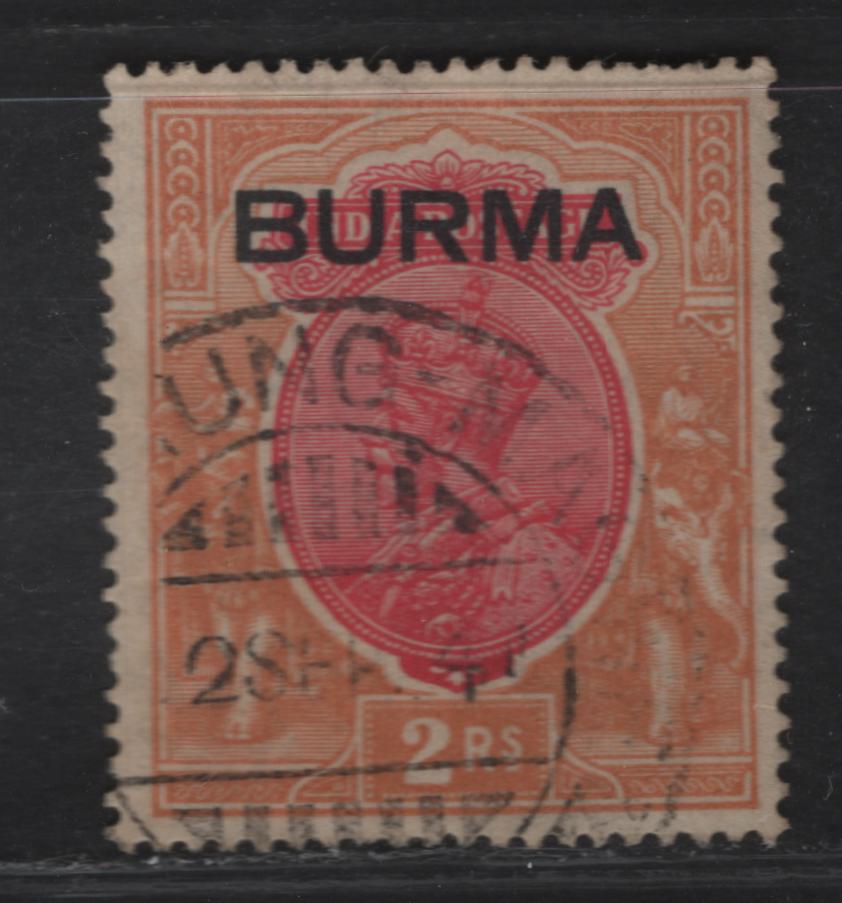 Lot 226 (C) Burma SG#14 2r Carmine & Orange King George V, 1937 Overprinted KGV Keyplates Of India Issue, A Fine Used Single