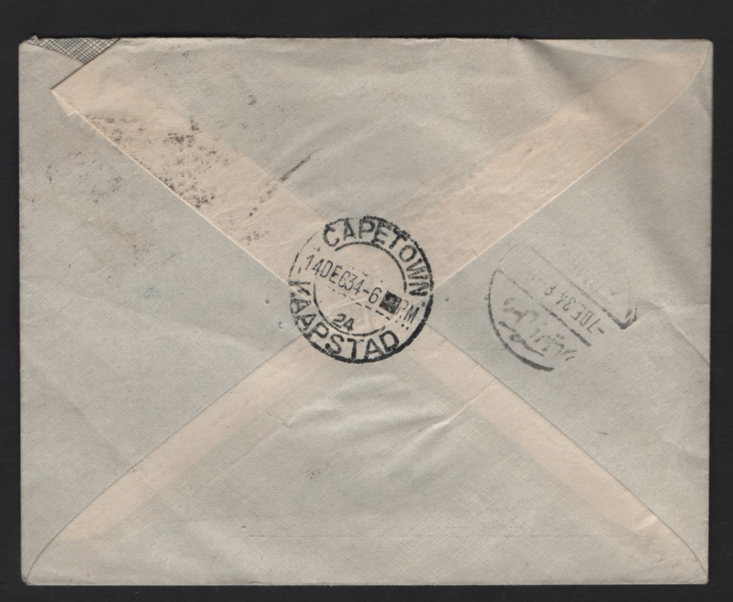 Lot 232 (C) India SG#232, 213 1/2d - 12a Green - Carmine King George V, 1926-1933 KGV Keyplates, A Very Fine Used Cover, Combination Use On 1934 First Flight Cover From South Africa, Used From Lahore Via Egypt, Multiple Star Wmk.