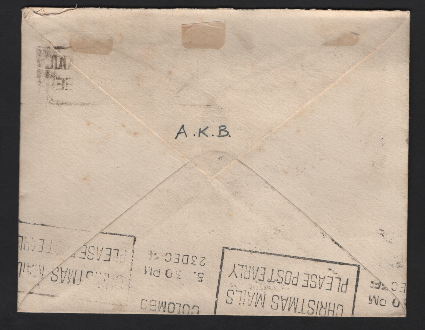 Lot 234 (C) India SG#236b, 220 2a Vermillion - Deep Blue Green King George V - Airplane, 1929-1936 KGV Keyplate & Airmail Issues, A Very Fine Used Cover, Combination Use On 1936 First Flight Cover To Ceylon  .