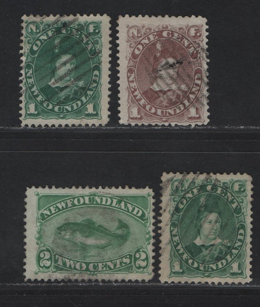 Lot 256 (C) Newfoundland #41, 44-45, 47 1c - 2c Pale Claret Brown - Green Edward, Prince of Wales - Codfish, 1880-1896 4th Cents Issue, 4 Very Good/Fine Used Singles, Various Papers & Perfs