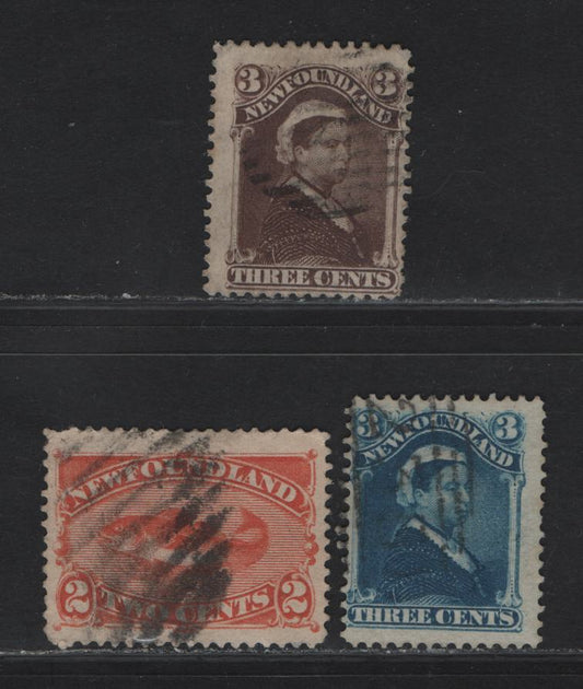 Lot 257 (C) Newfoundland #48b, 49, 51 2c - 3c Dull Orange - Umber Brown Codfish - Queen Victoria, 1880-1896 4th Cents Issue, 2 Very Good/Fine Used Singles, Various Papers & Perfs