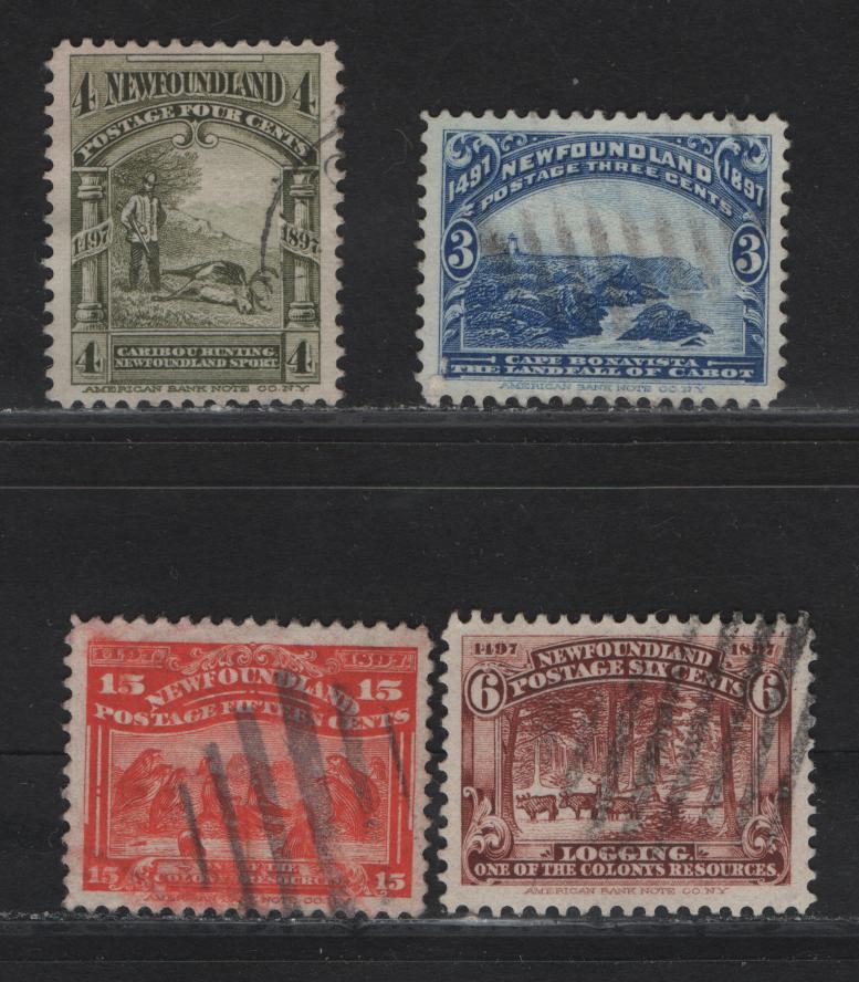 Lot 263 (C) Newfoundland #63-64, 66, 70 3c - 15c Ultramarine - Scarlet Cape Bonavista - Seals, 1897 Discovery of Newfoundland Issue, 4 Very Fine Used Singles, Various Papers & Perfs