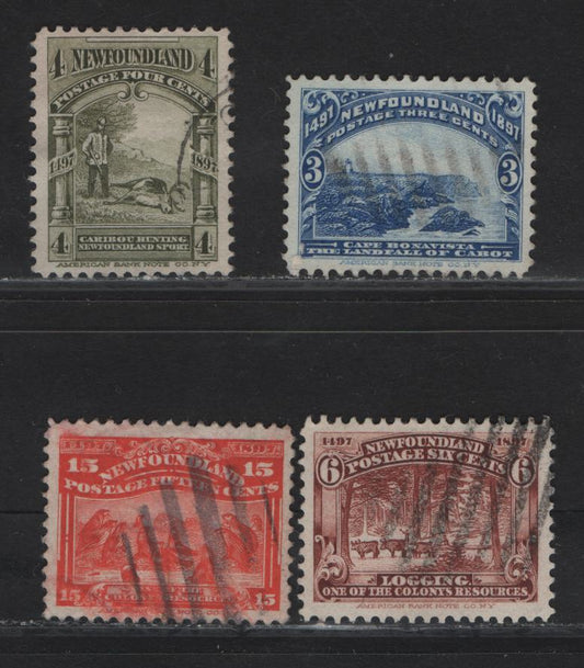 Lot 263 (C) Newfoundland #63-64, 66, 70 3c - 15c Ultramarine - Scarlet Cape Bonavista - Seals, 1897 Discovery of Newfoundland Issue, 4 Very Fine Used Singles, Various Papers & Perfs
