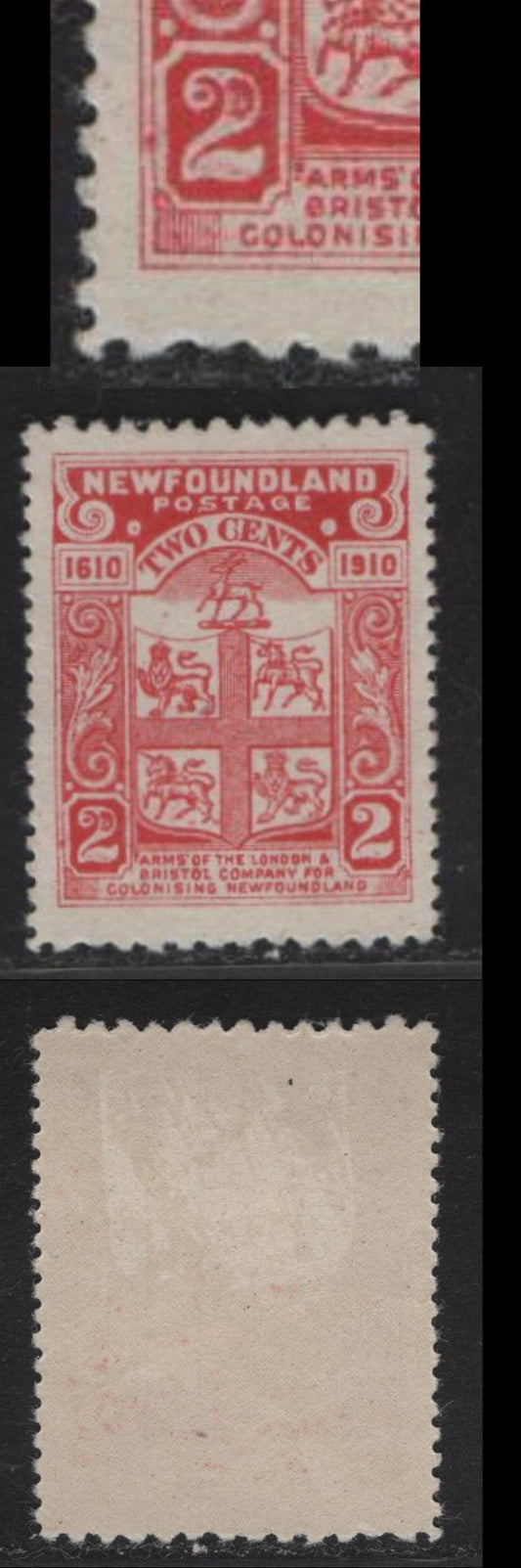 Lot 265A (C) Newfoundland #88a 2c Deep Rose Coat-of-Arms, 1910 John Guy Issue, A VFOG Single, Perf 11.8x14.25, Showing Unlisted Large Blemish On Left '2', Unlisted In Unitrade.