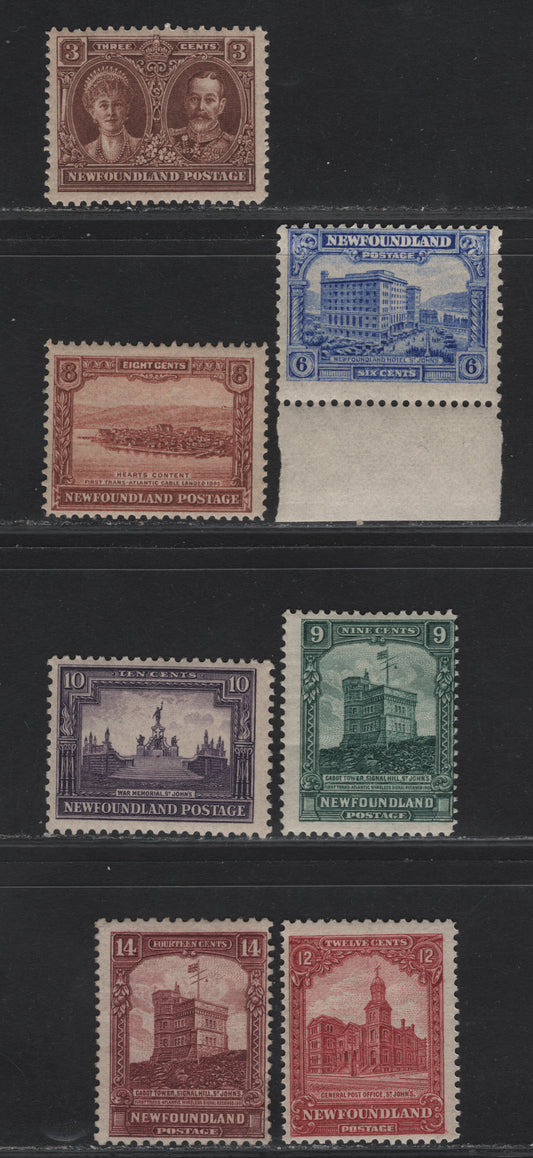 Lot 276 (C) Newfoundland #147, 150-155 3c - 14c Brown - Red Brown King George V & Queen Mary - Cabot Tower, 1928 Pictorial Issue, 7 FOG Singles, Various Papers & Perfs