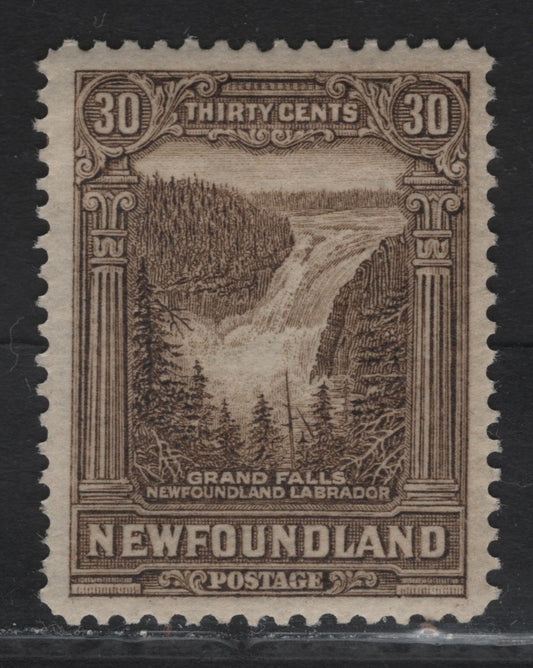 Lot 278A (C) Newfoundland #159 30c Olive Brown Grand Falls, 1928 Pictorial Issue, A VFOG Single, Paper WM-H, Line Perf 13.8x14.2