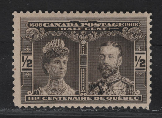 Lot 279 (C) Canada #96 1/2c Black Brown Prince & Princess Of Wales, 1908 Quebec Tercentenary Issue, A FOG Single, Paper ABN-B