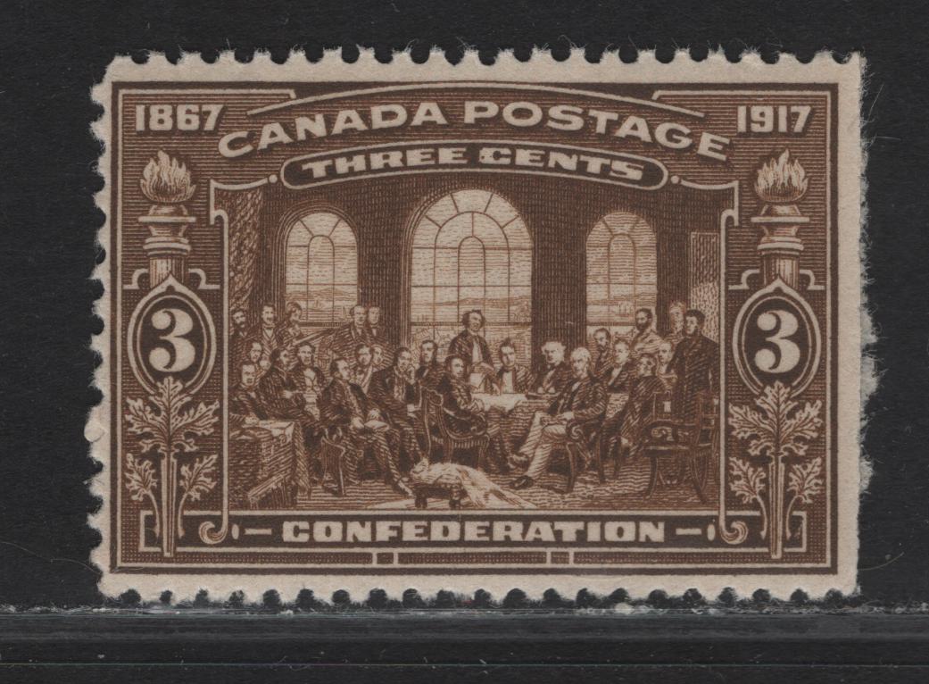 Lot 280A (C) Canada #135 3c Deep Yellowish Brown Fathers of Confederation, 1917 50th Anniv. Of Confederation Issue, A FOG Single, Paper ABN-E, Right Sheet Margin