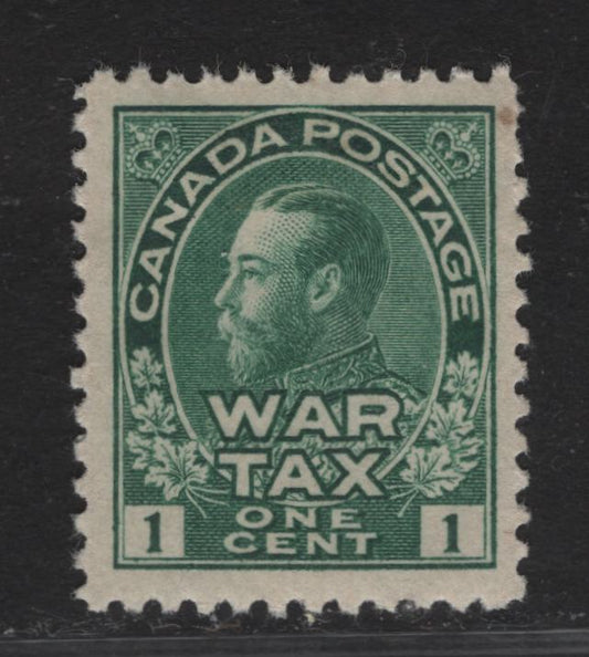 Lot 284 (C) Canada #MR1 1c Bluish Green King George V, 1915 War Tax Issue, A VFOG Single, Paper ABN-E, Retouched Frameline
