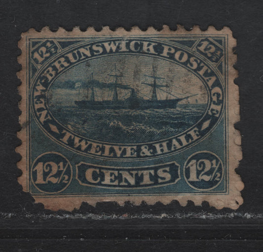 Lot 286 New Brunswick #10 12.5c Blue Steamship Caribou - Prince of Wales, 1860 Cents Issue, A Very Good Used Single, Paper Cents-K, Perf 11.75, Rounded Corner & Severe Toning.