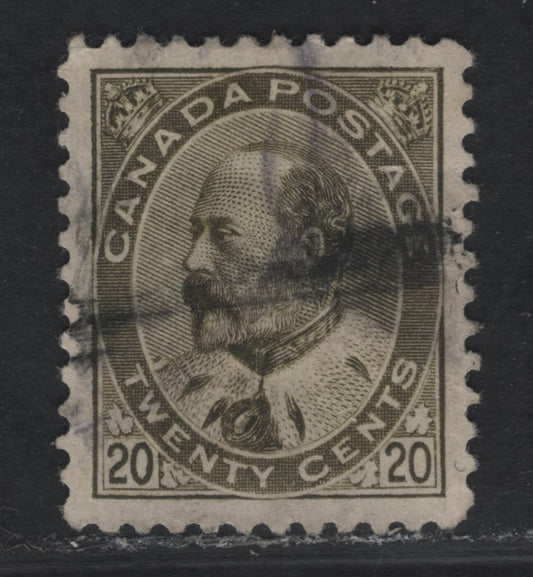 Lot 289 (C) Canada #94 20c Olive Green King Edward VII, 1903-1908 King Edward VII Issue, A Very Good Used Single, Paper ABN-B, 17.2x21mm, Two Internal Creases.