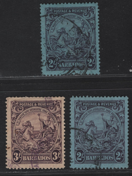 Lot 29 (C) Barbados SG#238-239 2/- - 3/- Purple & Reddish Purple on Blue - DeepViolet King George V, 1925-1935 KGV Postage & Revenue Colonial Badge Issue, 2 Fine/Very Fine Used Singles