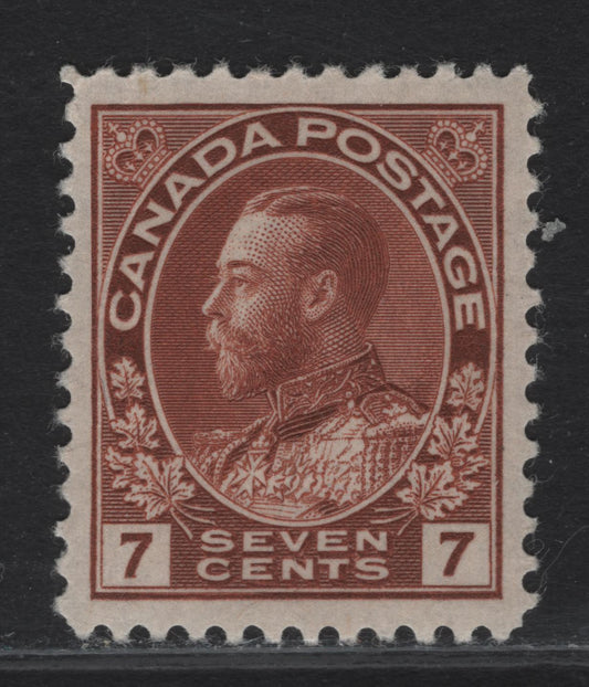 Lot 293 Canada #114iii 7c Red Brown King George V, 1911-1925 Admiral Issue, A VFLH Single, Dry Printing On Thin Paper, Light Diagonal Line IN V Of 'Seven'