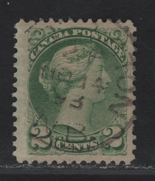 Lot 295 (C) Canada #36i 2c Pale Green Queen Victoria, 1870-1893 Small Queen Issue, A Very Fine Used Single, Perf 12.1x11.9, Paper 2O-E, Early Second Ottawa Printing, Nov. 14 1893 Moncton NB Cancel.
