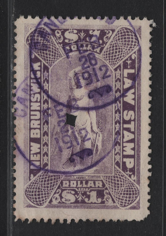 Lot 304 (C) New Brunswick #NBL11 $1 Violet Justice, 1890-1900 New Brunswick Law Issue, A Very Fine Used Single