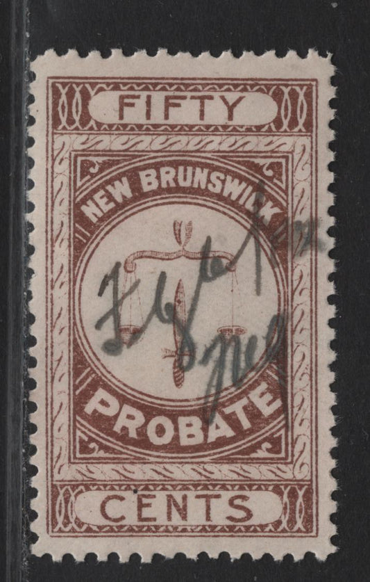 Lot 312 (C) New Brunswick #NBP3 50c Light Brown Scales, 1895 First Probate Issue, A Very Fine Used Single, Smooth Paper, Perf 11