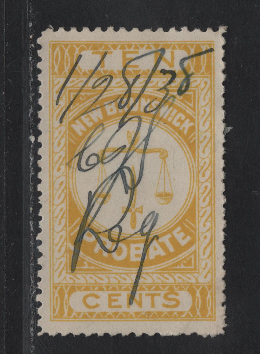 Lot 320 (C) New Brunswick #NBP7 10c Yellow Scales, 1915 Redrawn Probate Issue, A Very Fine Used Single, Perf 12