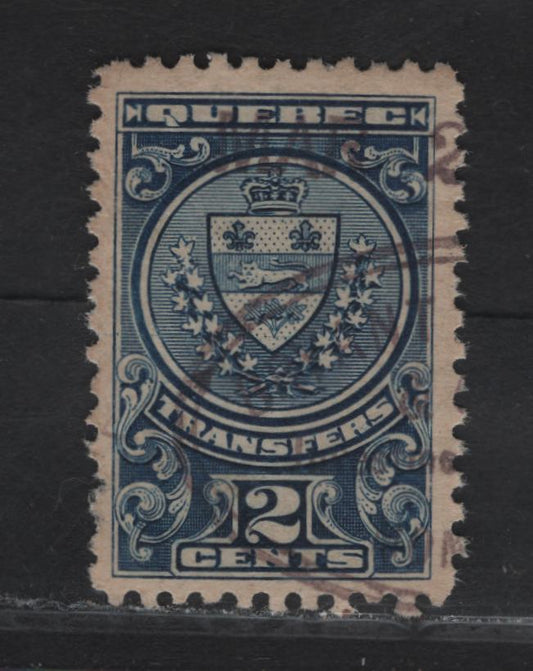 Lot 324 (C) Quebec #QST1 2c Blue Coat-of-Arms, 1907 Stock Transfer Issue, A Fine Used Single, One Pulled Perf