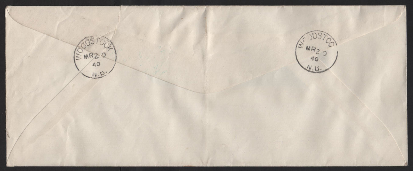 Lot 326 (C) Canada #242 13c Blue Halifax Harbor, 1938 Pictorial Issue, A Very Fine Used Cover, Single Use On 1940 Registered Election Window Envelope, District Of Victoria-Carleton