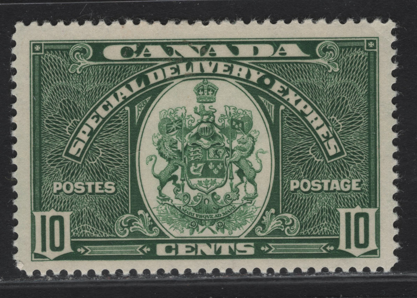 Lot 339 Canada #E7 10c Deep Green Emblem, 1939 Special Delivery Issue, A VFOG Single, Paper/Gum CBN-II, Perf 12