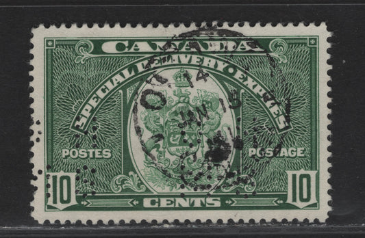 Lot 350 (C) Canada #O9-E7 10c Dark Green Emblem, 1939 Special Delivery Issue, A Very Fine Used Single, Paper/Gum CBN-MM, Perf 12x11.85, 4-Hole OHMS Pos. 1.