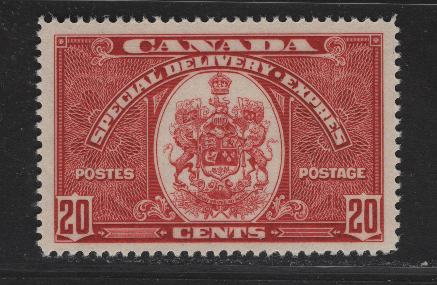 Lot 352 Canada #E8 20c Carmine Emblem, 1939 Special Delivery Issue, A VFOG Single, Paper/Gum CBN-II, Perf 11.85x11.9