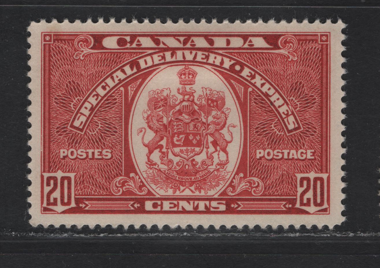 Lot 358 Canada #E8 20c Dark Carmine Emblem, 1939 Special Delivery Issue, A VFOG Single, Paper/Gum CBN-OO, Perf 11.9
