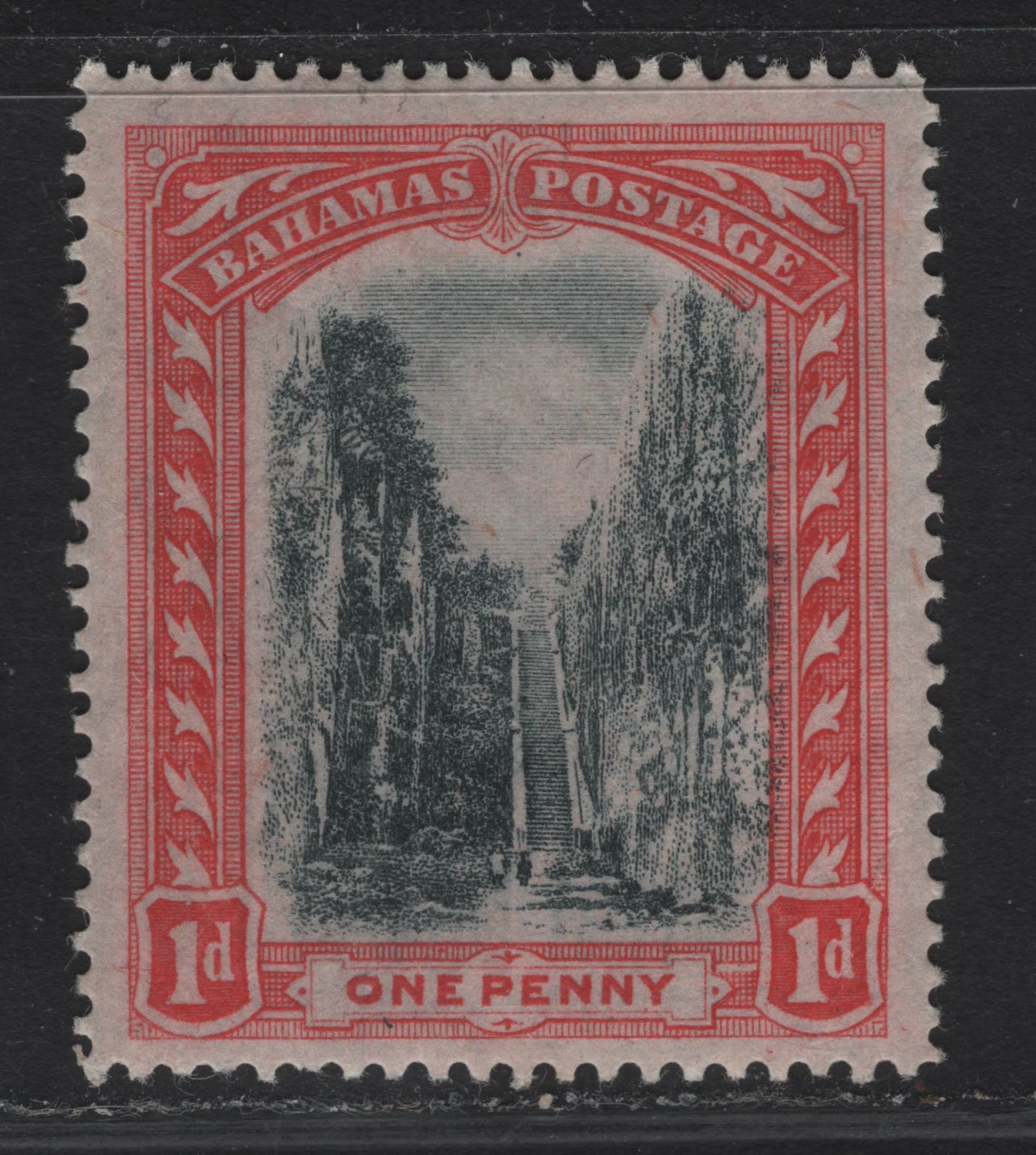 Lot 4 Bahamas #75 1d Black & Red, 1911-1919 Queens Staircase Definitives, Wmk Multiple Crown CA Issue, A FOG Single