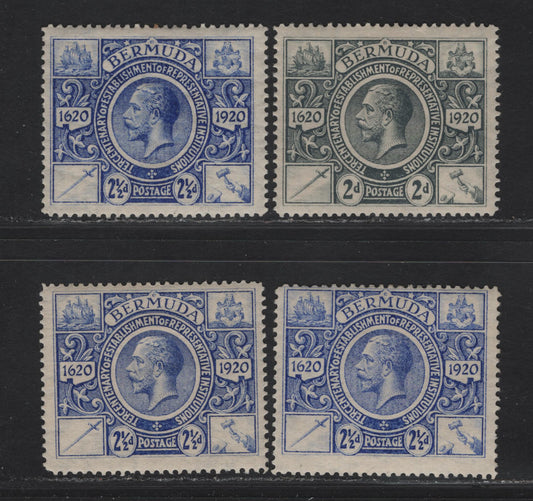 Lot 44 Bermuda SG#68-69 2d - 2.5d Slate Gray - Bright Ultramarine King George V, 1921 Tercentenary of Representative Institutions Issue, 4 F/VFOG Singles