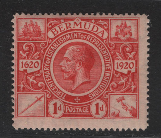 Lot 50 Bermuda SG#76 1d Carmine King George V, 1921 Tercentenary of Representative Institutions Issue, A FNH Single