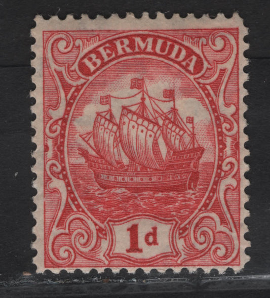 Bermuda SG#79 1d Scarlet Caravel, 1922-1934 Caravel Issue, A FNH Single, Type 3, Line Perf 14