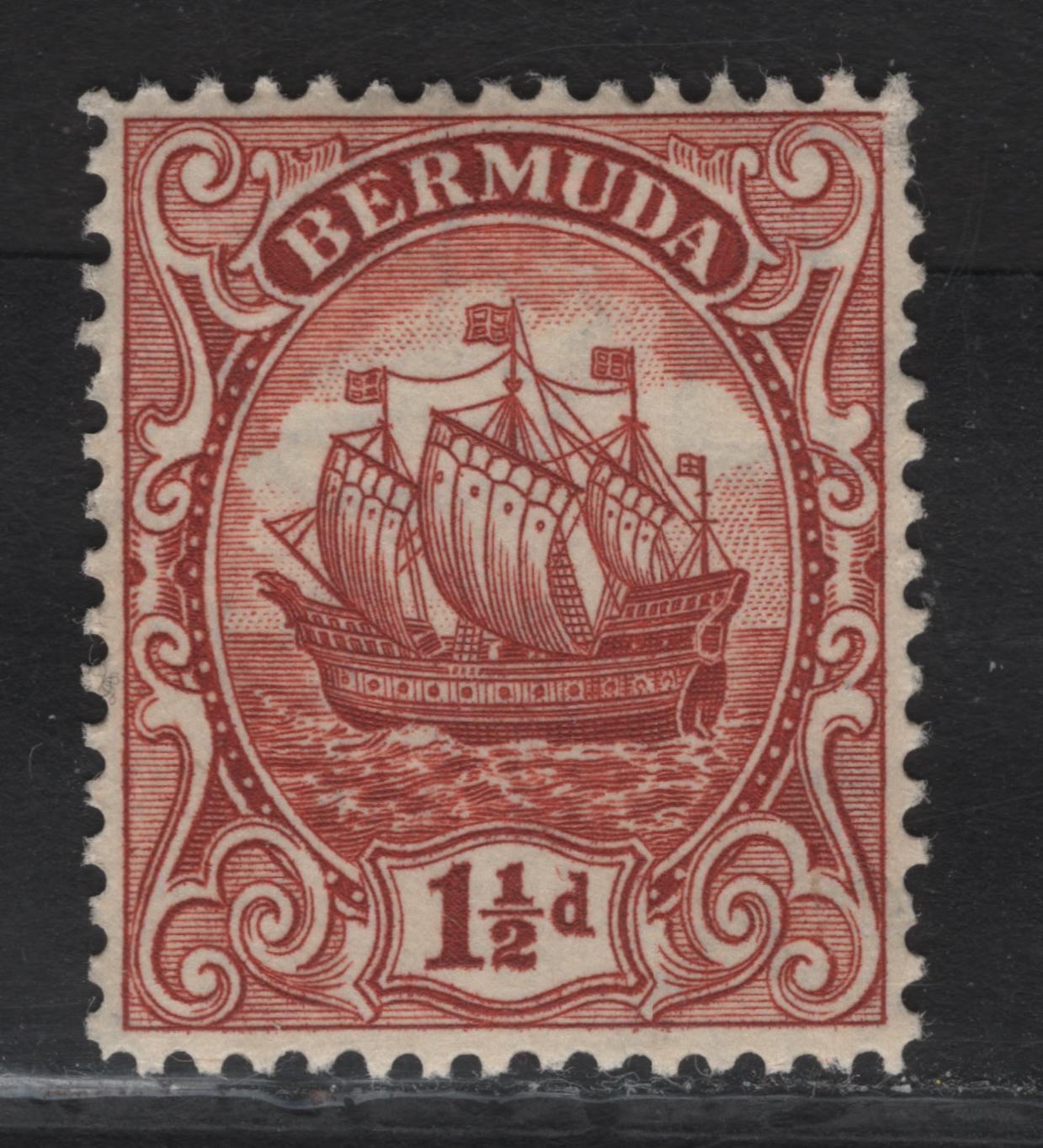 Lot 63 Bermuda SG#79b, 81a, 82b 1.5d Red Brown Caravel, 1922-1934 Caravel Issue, A VFNH Single, Script CA Wmk, Line Perf 14